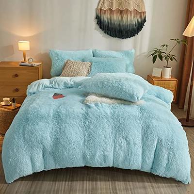 XeGe Fluffy Faux Fur Duvet Cover Set, 3 Pieces Soft Plush Shaggy Bedding  Set (1 Furry Comforter Cover + 2 Faux Fur Pillow Cases), Zipper  Closure(Queen, Black Ombre) 