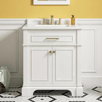 Doveton 30 in. W x 19 in. D x 34 in. H Single Sink Bath Vanity in White  with White Engineered Marble Top