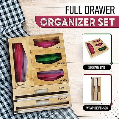  2 in 1 Bamboo Ziplock Bag Organizer for Drawer w