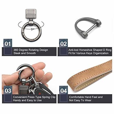 QBUC Genuine Leather Car Keychain,Universal Heavy Duty Metal Key Chain Accessories,Car Fob Key Keychain Holder with 360 Degree Rotatable Snap Swivel