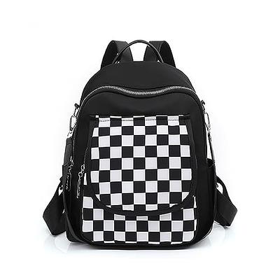 FARMARK Black White Checkered Plaid Small Backpack Purse for Women, Mini  Designer Travel Backpack Purses Nylon Fashion Ladies Shoulder Bag with