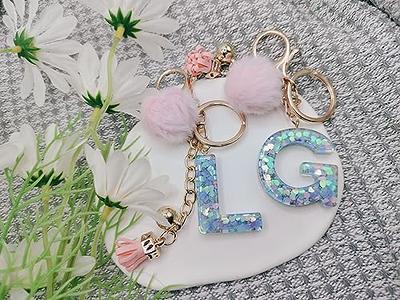 Glitter Initial Resin Keychain with Tassel+ Bag Charm