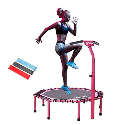 48'' Fitness Trampoline with Adjustable Handle Bar, Silent Trampoline  Bungee Rebounder Jumping Cardio Trainer Workout for Adults - Max Limit 330  lbs