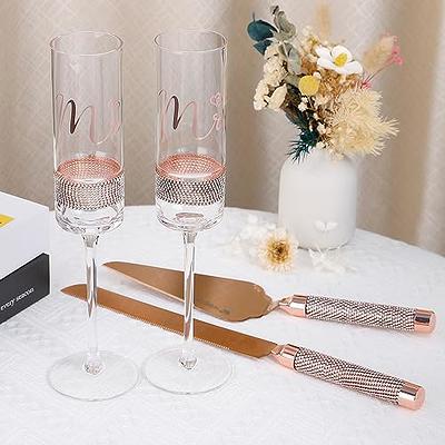 VARLKA Wedding Chamapagne Flutes and Cake Knife Server set, Toasting  Champagne Glasses Print Mr and Mrs for Bride and Groom, Cake Cutting Set  for Wedding Engagement Gifts (Rose Gold) - Yahoo Shopping