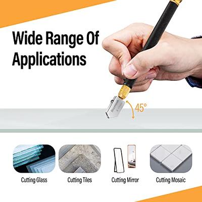 Glass Cutter Tool Set 2-20mm 5pcs Glass Cutter Kit with Portable Storage Box Pencil Style Oil Feed Carbide Tip with 2 Bonus Blades and Screwdriver