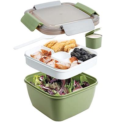 Bentgo Salad - Stackable Lunch Container with Large 54-oz Salad Bowl,  4-Compartment Bento-Style Tray for Toppings, 3-oz Sauce Container for  Dressings, Built-In Reusable Fork & BPA-Free (Khaki Green) 