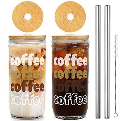  sungwoo Glass Cups with Bamboo Lids and Straws, 16OZ Ice Coffee  Cup, Drinking Cup set with Wooden Lids, Home Essential Glass Tumblers for  Beer, Cocktail, Tea and Latte Clear 8 Pack 