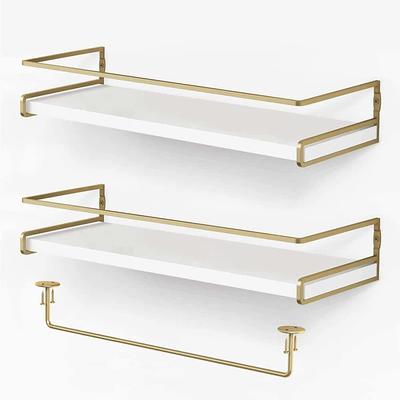 Decorative Wall Shelves Set of 2 for Bathroom with Towel Bar - On