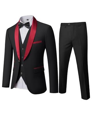 YND Men's 3 Piece Slim Fit Tuxedo Suit Set, One Button Shawl Collar ...