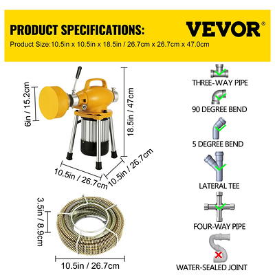 Electric Drain Auger, 75' x 3/8, 250W Drain Cleaner Machine Fit 2''- 4''  Pipes, Hair