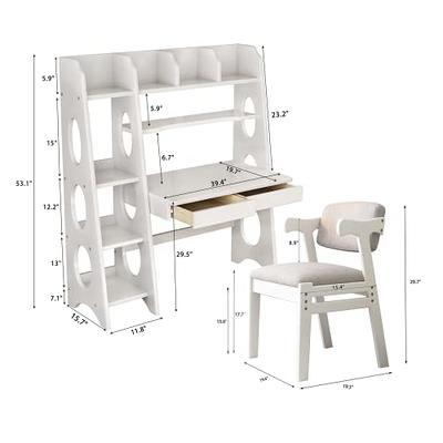 QQXX Cute k*id-s Study Desk with Chair,Wooden Ergonomics Study Desk Table  with Drawer and Storage Shelf,Computer Workstation with Bookshelf