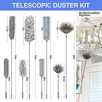  Dusters for Cleaning, Retractable Microfiber Gap Dust Cleaner  with Extension Pole 30'' to 100'', Reusable Bendable Long Handle Feather  Duster Kit for Cleaning High Ceiling Fan, Furniture, Blinds, Car :  Everything