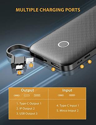 Alongza Portable Phone Charger Power Bank 10000mAh Portable Charger Built  in Cable USB Battery Pack, Slim External Backup Battery Charger with Cable,  Travel Charger Compatible with iPhone and Android - Yahoo Shopping