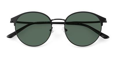 Black-Gray Hipster Browline Square Mirrored Sunglasses with Green Sunwear Lenses