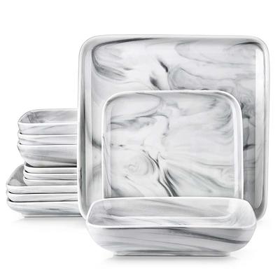 MALACASA Ivy 12-Piece Marble Grey Porcelain Dinnerware Set