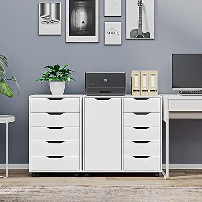 5-Drawer Dresser Chest Mobile Storage Cabinet with Door-White