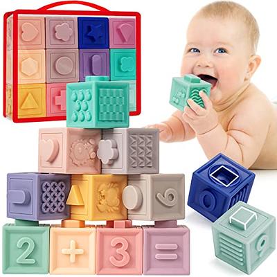 Baby Toys 6 to 12 Months, Soft Building Blocks & Baby Sensory Balls &  Stacking Rings, 3 in 1 Montessori Toys for 1 Year Old, Educational Infant  Toys