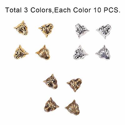 PH PandaHall 30pcs 3 Color Leopard Head Beads Connector Charm