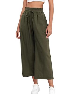 Flowy Pants for Women,Capri Pants for Women Dressy Casual Wide Leg Linen  Pants for Women