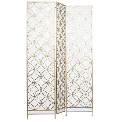 DecMode 53 x 31 Gold Metal Foldable Mesh Netting 3 Panel Geometric  Fireplace Screen, 1-Piece 