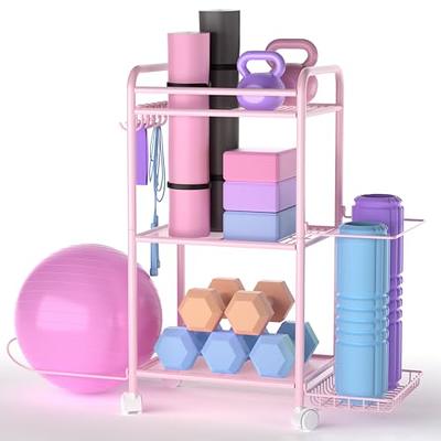 Yoga mat Holder White Yoga Accessories Storage Basket, Mobile School  Workout Equipment Organizer Rack, Floor-Standing Dumbbell Kettlebells  Display