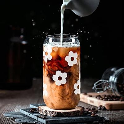 Fall Floral Glass Can Cup, Iced Coffee Cup, Smoothie Glass, Fall Cup for  Iced Coffee, Cold Drink Cup, Reusable Plastic Straw and Bamboo Lid, 