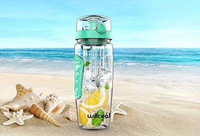 willceal Fruit Infuser Water Bottle 32oz Durable, Large - BPA Free Tritan, Flip Lid, Leak Proof Design - Sports, Camping (Bright Teal)