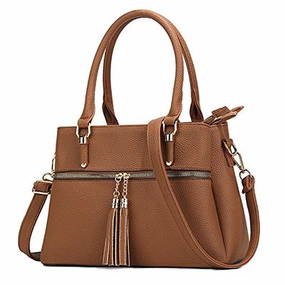 Women Large Tote Bag - Tassels Faux Leather Shoulder Handbags, Fashion  Ladies Purses Satchel Messenger Bags (Brown)