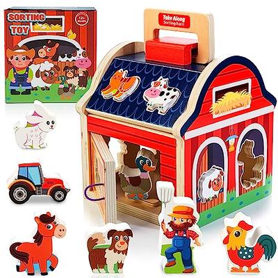 Wooden Farm Animals Montessori Wood Toys for Foddlers Barn Playset