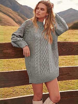 ANRABESS Women 2023 Fall Crewneck Long Sleeve Oversized Cable Knit Chunky  Baggy Loose Knit Pullover Short Sweater Dresses Trendy Winter Tunic Mini  Dress 412hongxing-XS Apricot at  Women's Clothing store