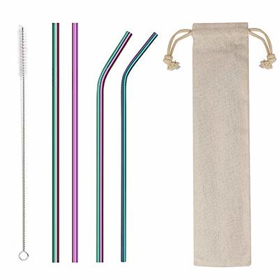 Teivio 8 Pack Short Stainless Steel Straws 6.25 inch and 6 inch Metal  Reusable Straws with Silicone Tips and Case, Cleaning Brush and Carry Bag  for