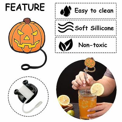 4pcs Cute Silicone Halloween Series Pumpkin Straw Dust Cover Cap For 8-10mm  Diameter Straws