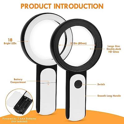 JMH Magnifying Glass with Light, 30X Handheld Large 18LED Cold and Warm  Light with 3 Modes, Illuminated Magnifier for Seniors Reading, Inspection,  Coins, Jewelry, Exploring - Yahoo Shopping