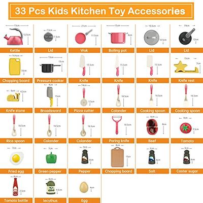  Hohosunlar Kids Pretend Play Kitchen Accessories Set, 38Pcs  Stainless Steel Play Pots and Pans Sets for Kids, Cooking Utensils, Play  Food Pizza Knife Kitchen Playset Toys Gift for Boys Girls Toddlers 