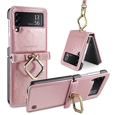 Flip Wallet Case Compatible with Samsung Galaxy Z Flip 5 5G Leather Case  with Hand Strap Holder Stand,Ultra Thin Matte Hard PC Shockproof Protective
