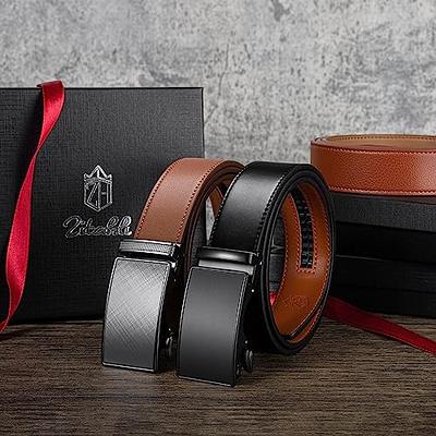 Men's Ratchet Leather Belt for Dress, Sliding Automatic Buckle Belt with  Black G