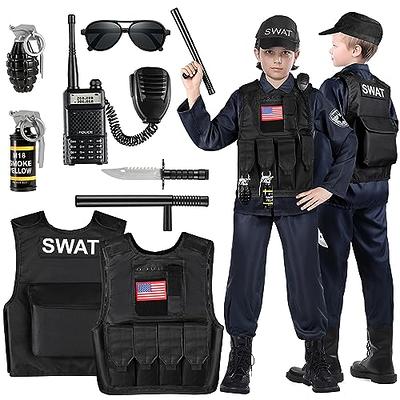 Kids Police Swat Bulletproof Vest & Swat Cap Hat Costume Fancy