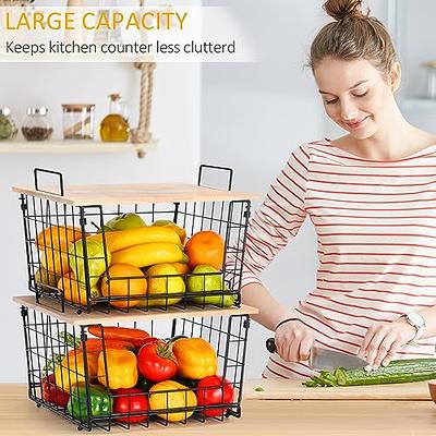 Fruit and Vegetable Basket for Kitchen Wood Top,5 Tier Stackable