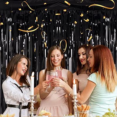 Black and Gold Party Streamers Decoration - GREATRIL Foil Fringe Backdrop  for New Years Eve 2024/Anniversary/Farewell/Cocktail/Prom/EID/Birthdays 