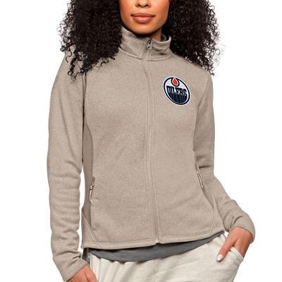 Men's Antigua White Edmonton Oilers Logo Victory Full-Zip Hoodie