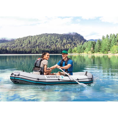 Intex Mariner 3 Person Inflatable Dinghy Boat & Oars Set + Boat Motor Mount  Kit