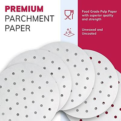 100 Sheets 8 inch Perforated Air Fryer Liners, Disposable Parchment Paper, Round Bamboo Steamer Basket Liners, Non Stick White Mat