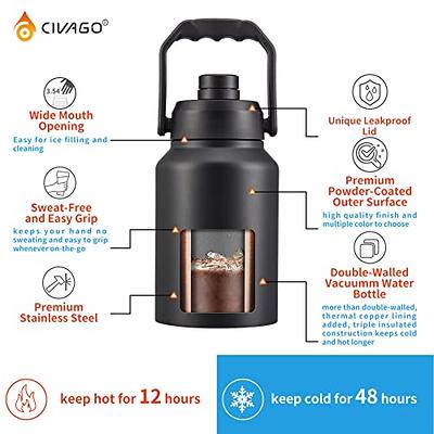 CIVAGO 40 oz Insulated Water Bottle With Straw, Stainless Steel Sports  Water Cup Flask with 3 Lids (Straw, Spout and Handle Lid), Double Walled  Travel