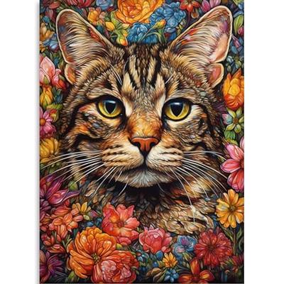 KICHANG Flower Cat Diamond Painting Kits,5D Diamond Painting Kits for  Adults,DIY Diamond Painting Diamond Art,Round Full Drill Diamond Art Kits