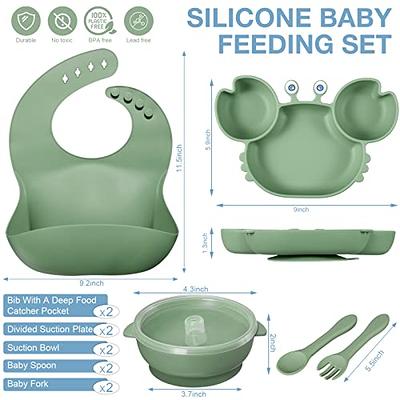 10 Pcs Baby Led Weaning Supplies, Silicone Baby Feeding Set with Crab Shape  Divided Plate Adjustable Bib Suction Bowl Soft Spoon Fork, Toddler Self  Eating Utensil Set - Yahoo Shopping