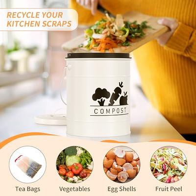 Compost Bin Kitchen, Kitchen Compost Bin Countertop, 1.75 Gallon White  Metal Countertop Compost Bins for Kitchen Including Inner Compost Bucket  with Lid Indoor Small Compost Bins for Food Waste by DB 