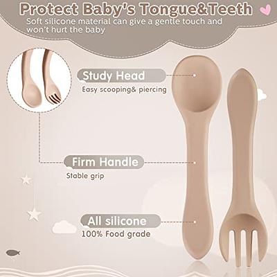 6 Pieces Silicone Baby Feeding Forks and Spoons Set Hot Safety First Stage  Self Feeding Supplies Mini Kids Utensils for Over 6 Months Babies Boy Girl