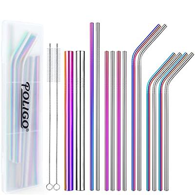 HuaQi Stainless Steel Metal Straws with Silicone Tips Set of 10