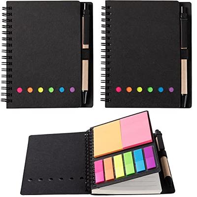 WILFANS 2 Packs Spiral Notebook Steno Pads Lined Notepad with Pen in  Holder, Sticky Notes, Page Marker Colored Index Tabs Flags, 4.73x5.9  Kraft Paper Cover Small Pocket Notebooks (Black 2 Packs) 