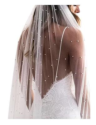 Yalice Pearl Bridal Wedding Veils Flower Long Cathedral Veil 118'' Veils  for Brides 1 Tier Fingertip Length Veil with Comb (Fingertip Length:100 *  120cm/39 * 47'', Ivory-Style-A) - Yahoo Shopping